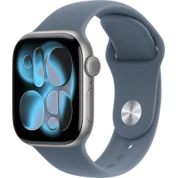 Apple Watch 11 42мм Спортивный ремешок (Серый космос/Синий)