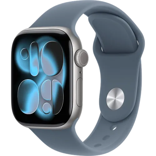 Apple Watch 11 42мм Спортивный ремешок (Серый космос/Синий)