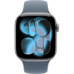 Apple Watch 11 42мм Спортивный ремешок (Серый космос/Синий)