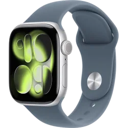 Apple Watch 11 42мм Спортивный ремешок (Серебристый/Синий)