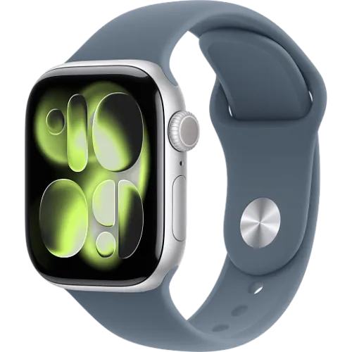 Apple Watch 11 46мм Спортивный ремешок (Серебристый/Синий)