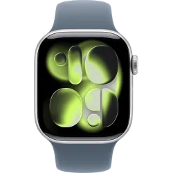 Apple Watch 11 42мм Спортивный ремешок (Серебристый/Синий)