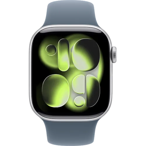 Apple Watch 11 46мм Спортивный ремешок (Серебристый/Синий)