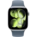 Apple Watch 11 46мм Спортивный ремешок (Серебристый/Синий)