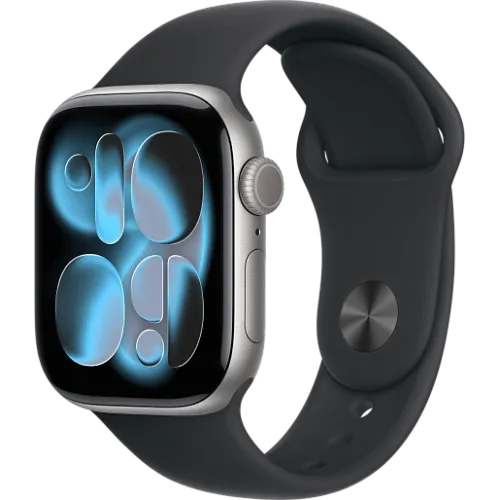 Apple Watch 11 46мм Спортивный ремешок (Серый космос/Чёрный)