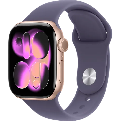 Apple Watch 11 46мм Спортивный ремешок (Розовое золото/Фиолетовый)