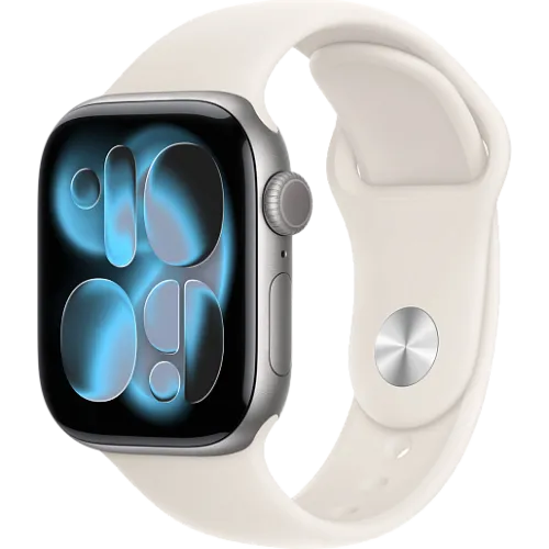 Apple Watch 11 42мм Спортивный ремешок (Серый космос/Сияющая звезда)