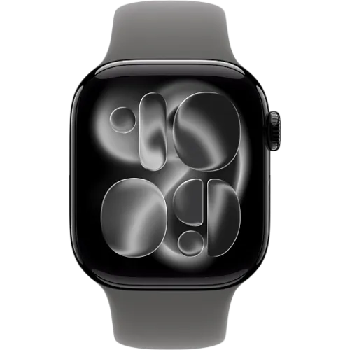 Apple Watch 11 46мм Спортивный ремешок (Чёрный/Серый)