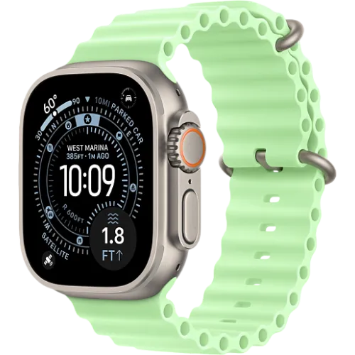 Apple Watch Ultra 3 49мм Океаническая петля (Натуральный титан/Зелёный)
