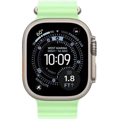 Apple Watch Ultra 3 49мм Океаническая петля (Натуральный титан/Зелёный)