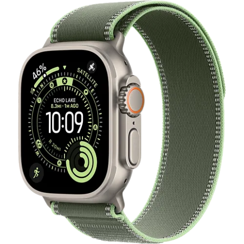 Apple Watch Ultra 3 49мм Походная петля (Натуральный титан/Зелёный)