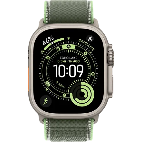 Apple Watch Ultra 3 49мм Походная петля (Натуральный титан/Зелёный)